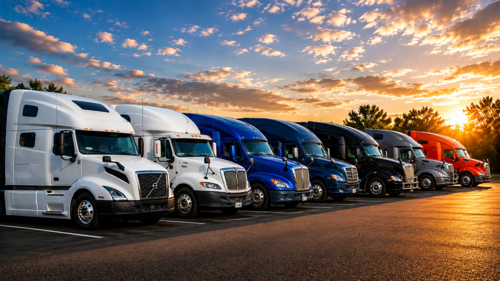 Fleet of semi trucks representing professional freight dispatch services